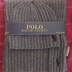 Polo Ralph Lauren Gray Hat and Scarf Set